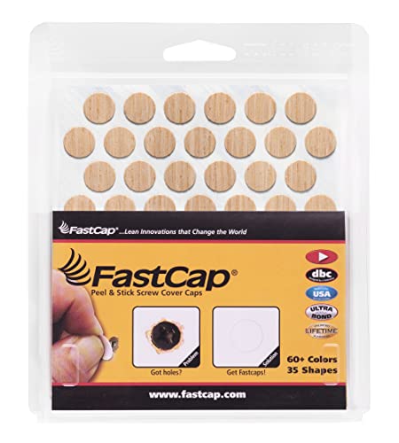 FastCap 9/16-inch red oak screw hole cover stickers, unfinished real wood round caps for woodworking and cabinetry