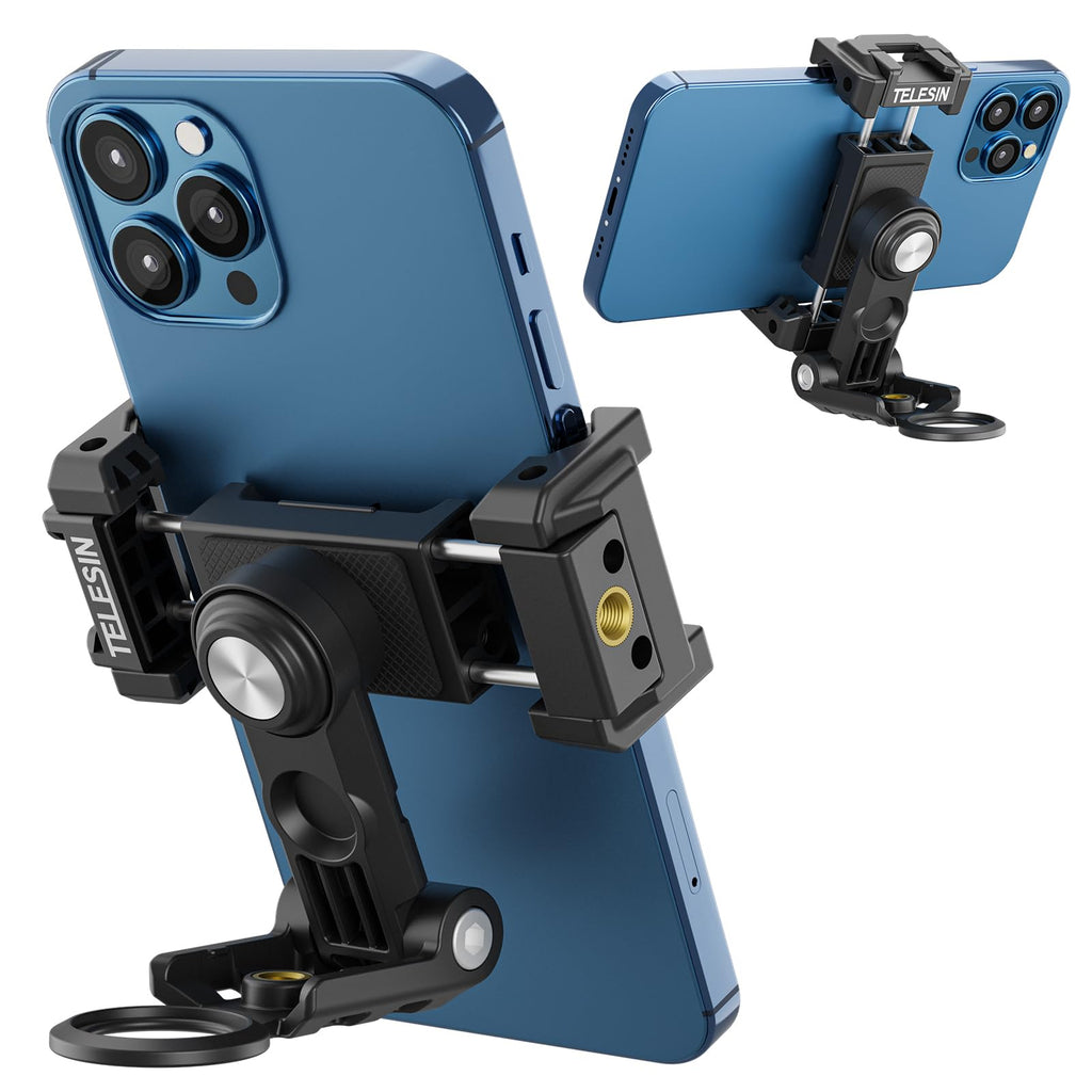 [Australia - AusPower] - TELESIN Phone Tripod Mount Holder Adapter, Adjustable Cell Phone Stand Holder with Cold Shoe, Smartphone Clamp Vertical Horizontal Bracket for iPhone 14 13 12 11 Pro Android Samsung Galaxy Accessories 