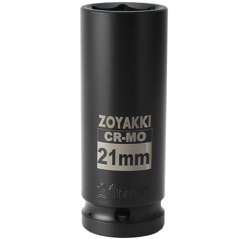 [Australia - AusPower] - 1/2" Drive x 21 mm Deep 6 PT Impact Socket, CR-MO, 1/2-inch Drive 6 Point Axle Nut Socket for Easy Removal of Axle Shaft Nuts (21MM) 21mm 