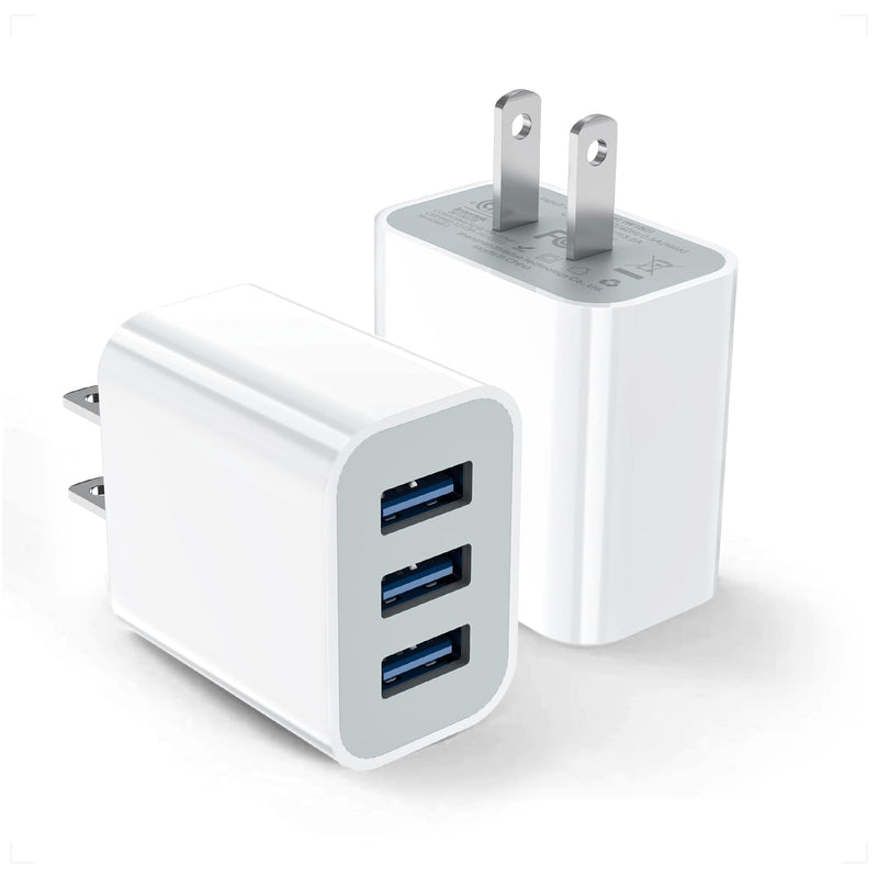 [Australia - AusPower] - USB Wall Charger, 2Pack Amoner Upgraded 15W 3-Port USB Charging Blocks iPhone Plug Adapter Wall Charger Cube for iPhone 14 13 12 11 Pro Max 10 SE X XS 8 Plus Galaxy S22 S21 S20 Android Phones 