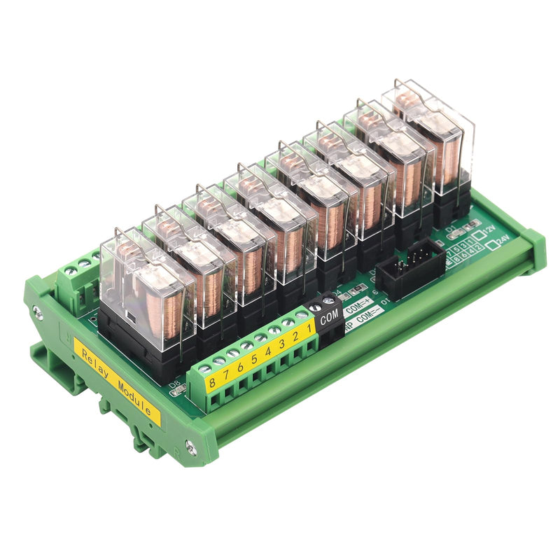DC 24V Control 8 SPDT 16Amp Pluggable Power Relay, Compatible with PNP NPN C45 DIN Rail Mount 8 Channels 1NO+ 1NC Relay Module, G2R-1-E DC24V 8SPDT
