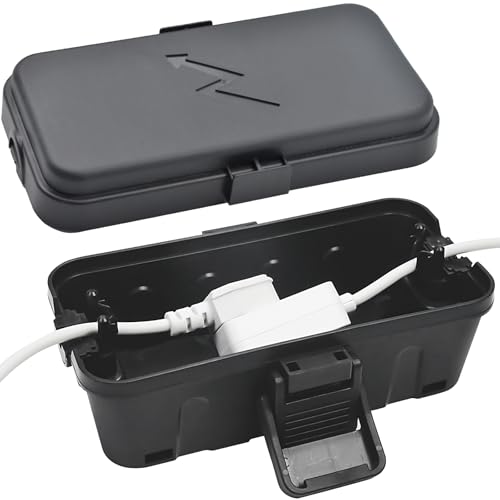Hrensaw Small Weatherproof Electrical Connection Box (Inner Dimensions: 14 x 7.5 x 5.5 cm), IP54 Waterproof Cable Security Box for Protection of Timers, Extension Cables, Festive Lights, Black Klein 1