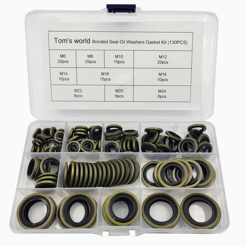 [Australia - AusPower] - Tom's world 130Pcs Self-Centered Bonded Seal Oil Washers Gasket Assortment Kit for Plumbing, Automotive, Mechanical, Electrical, Cylinder Repairs (M6-M24) M6-M24 