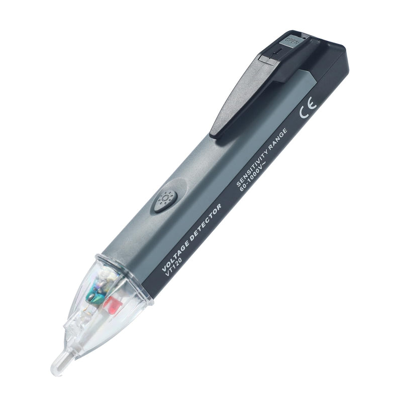 [Australia - AusPower] - Non-Contact Voltage Tester Tools,LED Flashlight,Buzzer Alarm,AC Voltage Detector Pen,Test Range 60V - 1000V for Live/Null Wire Judgment Black+Grey+Transparent 