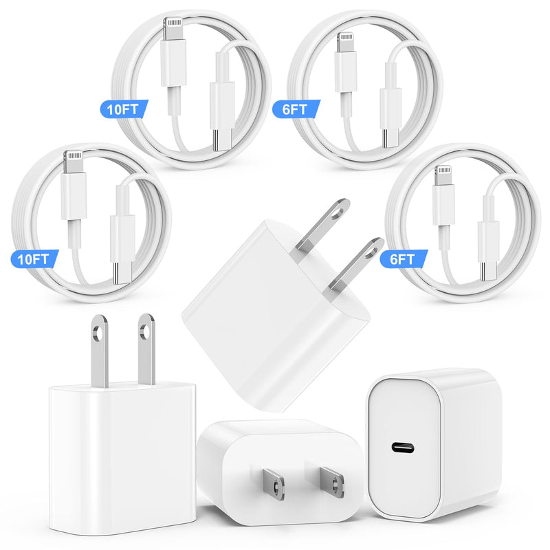 [Australia - AusPower] - Apple Charger Fast Charging for iPhone 14 13 12, 4 Pack 20W USB C Fast iPhone Charger Block with 4PCS[6/6/10/10 FT] USB C to Lightning Cable Rapid Charger for iPhone 14/14 Pro/14Pro Max/13Pro/12/XS/XR 4Pack Phone Charger (2/6FT+2/10FT) White 