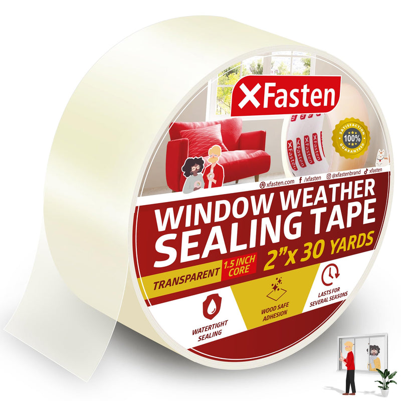 XFasten Window Tape for Winter 2-Inch x 30-Yards 1.5” Core, Residue-Free Window Weather Sealing Tape for Winter, Draft Stopper and Insulation for Weather Stripping 2-Inch x 30-Yards, 1.5-Inch Core