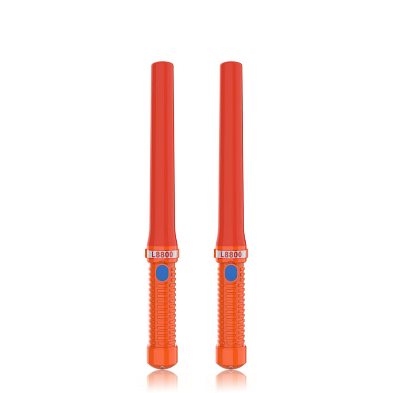 [Australia - AusPower] - 16 inch LED Traffic Control Batons, Signal Traffic Wand with 2pc C Dry-Cell Batteries(Not Include), Safety Air Marshaling Wand for Parking, Airport and Road Traffic Contol, Orange 2PCS 