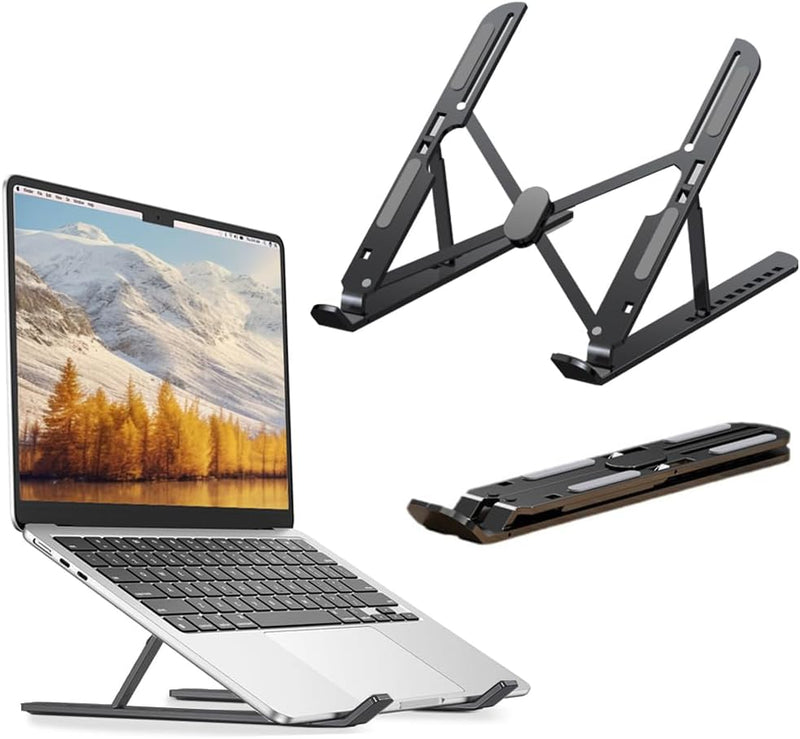 [Australia - AusPower] - ERWARZY Laptop Stand for Desk, Adjustable Ergonomic Portable Laptop Holder, 10-Position Adjustable Non-Slip Laptop Stand, Compatible with 9-15.6-inch Laptop (Black) Black 