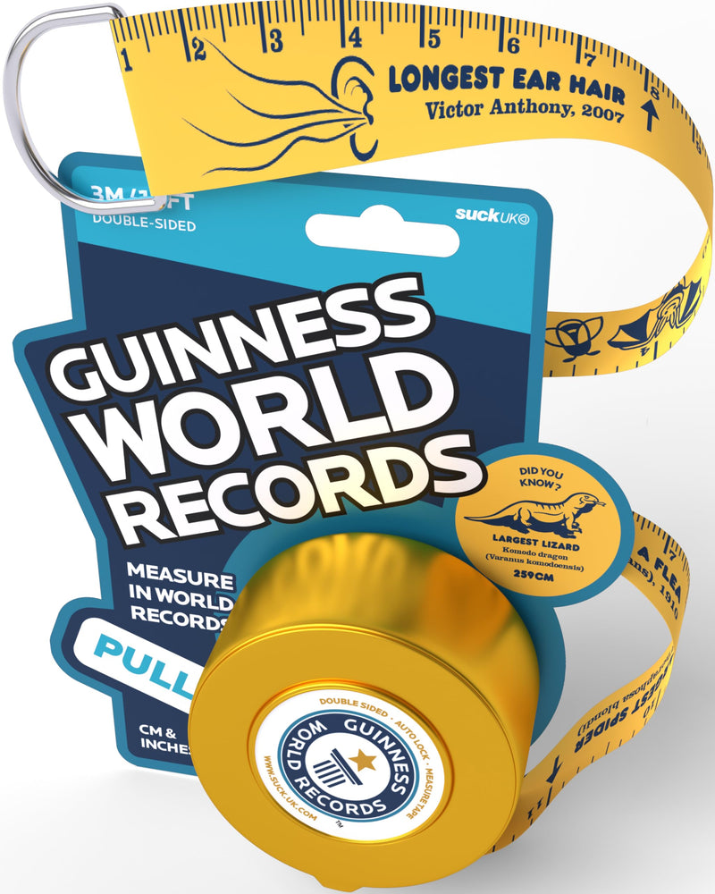 Guinness World Records 2026 - Kids Measuring Tape - Fun Fact 3m Double Sided - Kids Tape Measure - Filled with Silly Facts - Novelty Retractable Tool - Stocking Fillers for Kids - Party Bag Fillers Guinness Measuring Tape