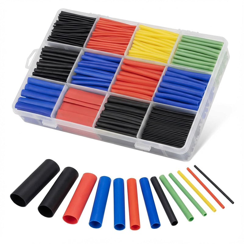Heat Shrink Tube Set, 800 Pieces Heat Shrink Tubes Waterproof Heat Shrink Tube Assortment Black Blue Red Yellow Green 1-13 mm for Cable Insulation Charging Cable 5 Colors (800 Pieces)