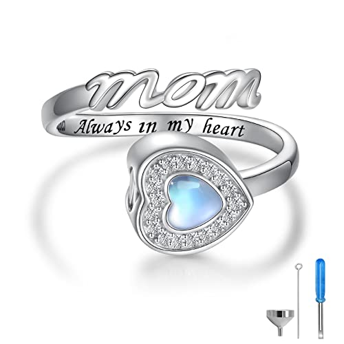 Sterling Silver Urn Ring for Ashes: Cremation Jewelry Keepsake for Women Mom - Moonstone