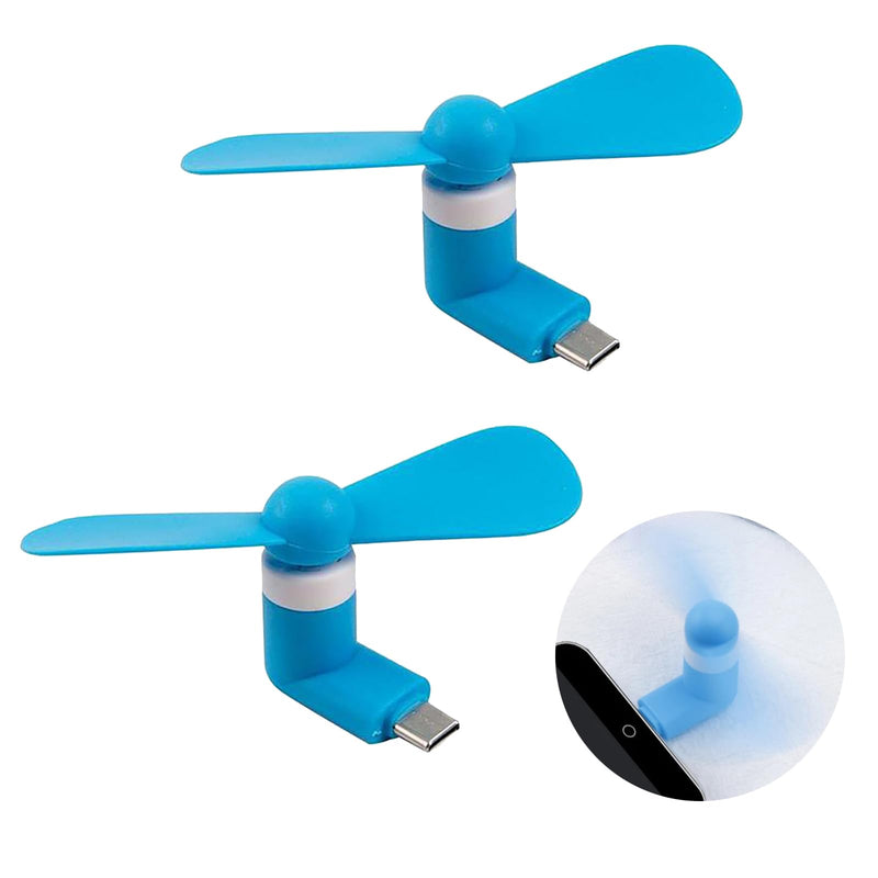 [Australia - AusPower] - Sokelinn-six Type C Phone Fan, Mini USB C Cooling Hand Fans Portable Summer Cooler for ipad Type C Plug Devices-2 Pieces (Blue) Blue 