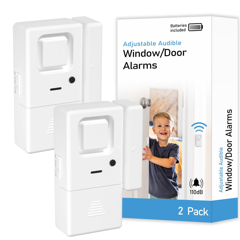 [Australia - AusPower] - Door Window Alarm - 2 Pack - Adjustable Volume Door Alarm Sensor Wireless Door Alarms for Kids Safety, Door Open Chime Burglar Alert Window Alarm for Home Security, Kids Safety, Apartment, by Rosmila 