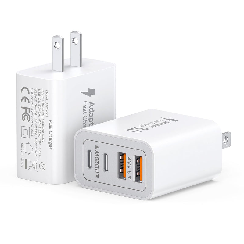 [Australia - AusPower] - 40W USB C Charger Block, 2-Pack 4-Port Type C Fast Charging Brick Dual PD&QC Wall Plug Adapter Compatible for iPhone 15/15 Pro/ 15 Pro Max/14/13/12, iPad, Airpods, iwatch, Samsung Galaxy White 
