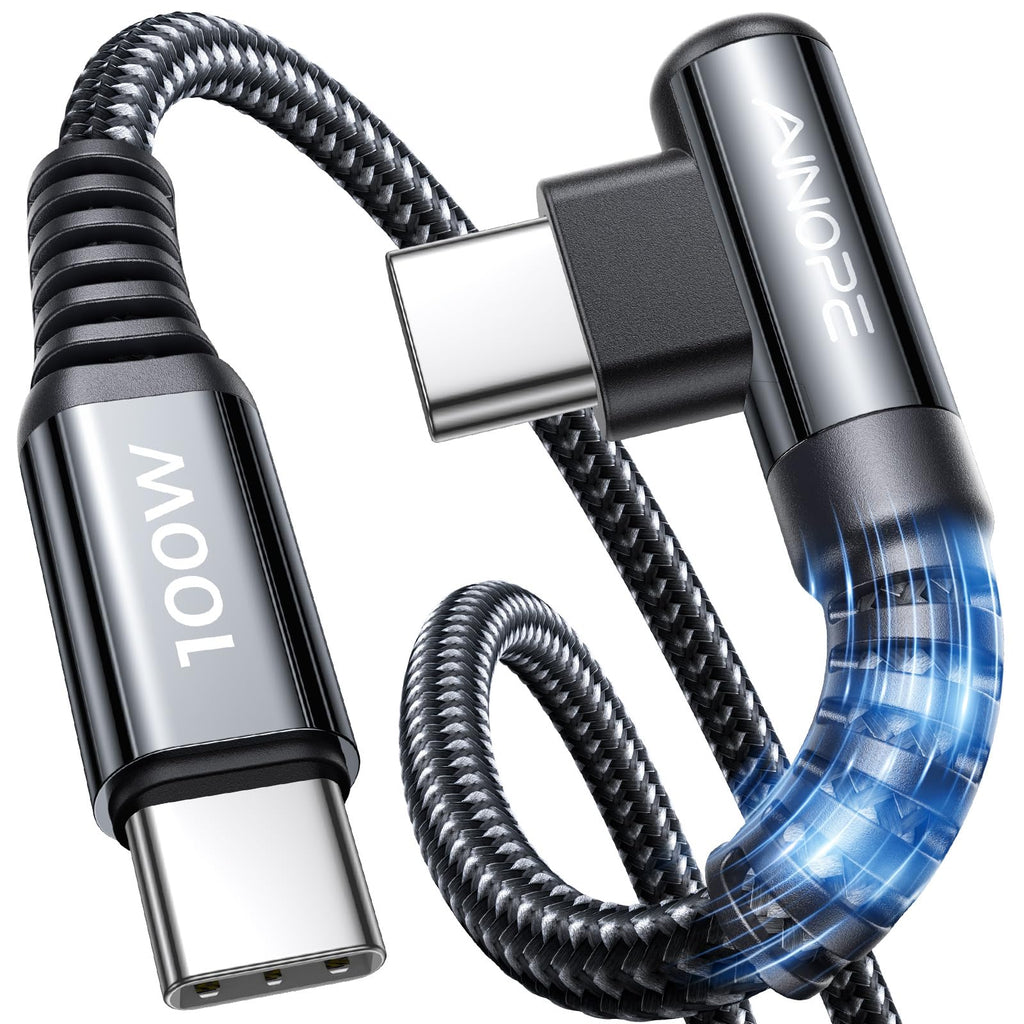 [Australia - AusPower] - AINOPE 100W USB C to USB C [6.6FT+6.6FT], PD4.0/QC5.0 USBC to USBC Cable Fast Charging Right Angle USB C Cable Compatible with MacBook Air/Pro 13 15 M1, iPad Pro 12.9/11/Air/Mini, Samsung S23/22/21 