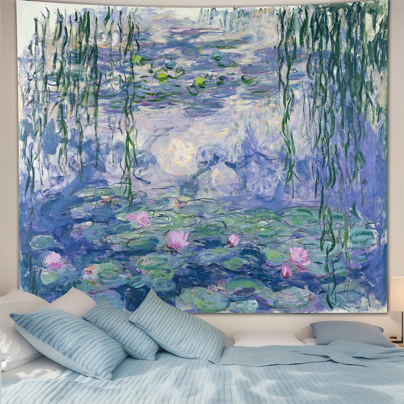 [Australia - AusPower] - Avinyl Floral Tapestry for Bedroom Aesthetic Water Lilies by Monet Wall Art Tapestry Abstract Nature Flower Wall Hanging for Living Room Dorm Decor 51in x 60in Blue 51.00" x 60.00" 