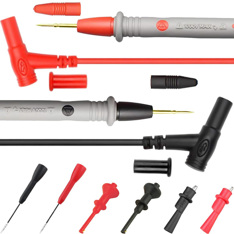 [Australia - AusPower] - Multimeter Probe Test Lead,1000V 20A Meter Tester Needle Point Accurate Readings & Clips Clamp Cable Wire Test & Test Hook Clip,for Multi Testers 