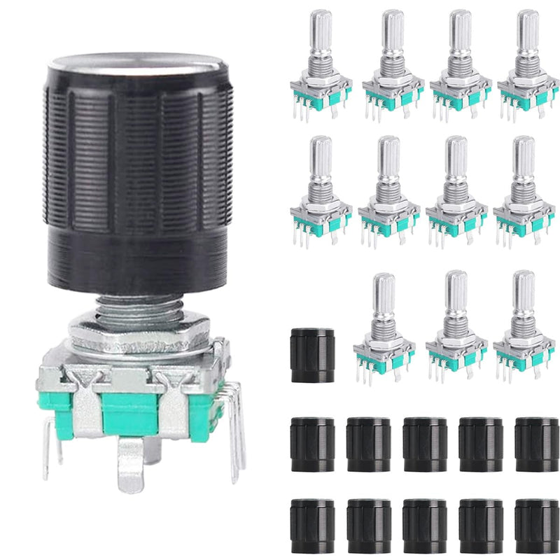 [Australia - AusPower] - EC11 Rotary Encoder, 360 Degree Rotary Encoder Code Switch 20mm,Digital Potentiometer Push Button 5 Pins,with Knob Cap for Electronics Projects - 12Pcs 