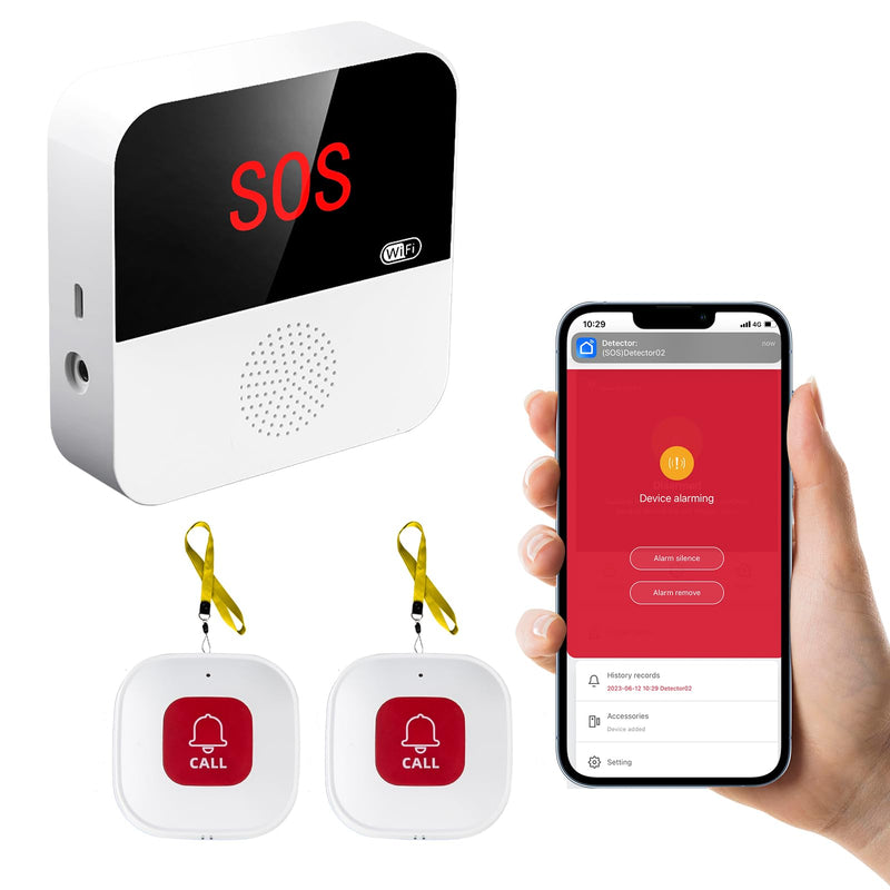 [Australia - AusPower] - WiFi Elderly Monitoring, Caregiver Pagers Life Alert Systems for Seniors no Monthly Fee, 1 Receiver & 2 Panic Button, Compatible with Tuya Smart/Smart Life APP (Only Supports Wi-Fi 2.4GHz ) 1 Receiver+2 Button 