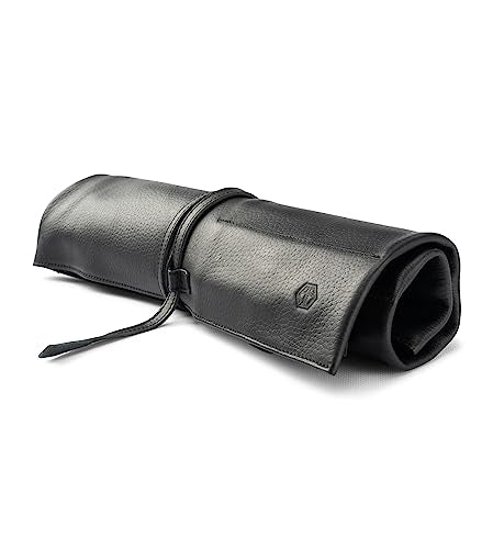 Leather Knife Roll Bag for Chef`s - Premium Knife Roll Case made of Genuine Water-Buffalo Leather, knives storage Bosse (black) black