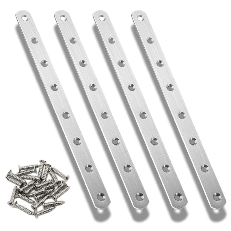 [Australia - AusPower] - 4Pcs Flat Mending Plate, 12" Flat Straight Braces Stainless Steel Straight Brackets, Mending Joining Plates Repair Fixing Bracket Connector with Screws 12 Inch, 4Pcs 