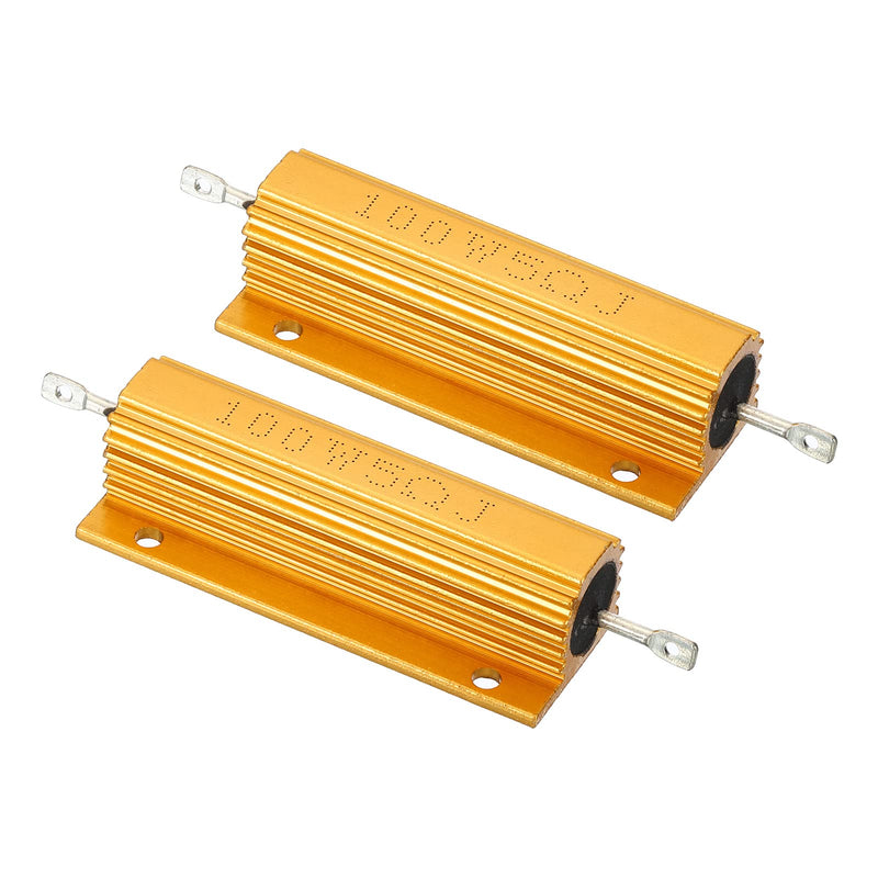 PATIKIL 2pcs 100W 5ohm Aluminum Case Resistor Housing Wire Resistors Screw Tap Power Resistor Gold Tone 5 ohms