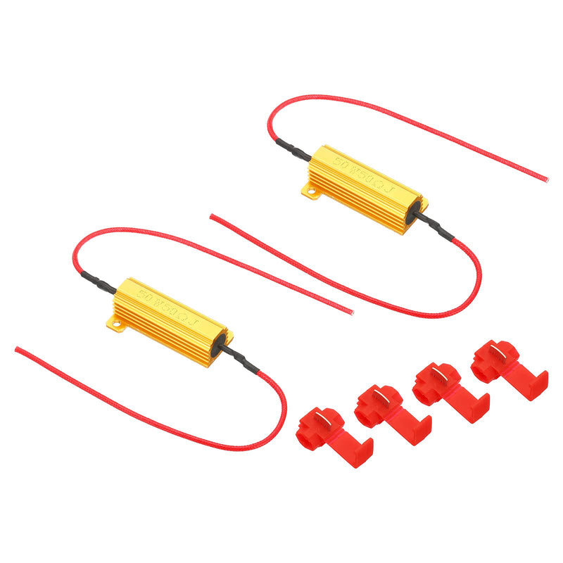 PATIKIL 2 Pieces 50W 50 Ohm Aluminum Case Resistor Housing Wire Resistors Screw Tap Power Resistor Gold Tone 50 Ω