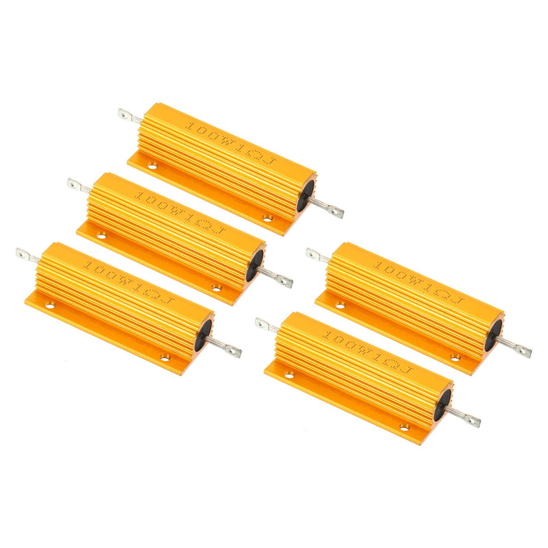 PATIKIL Pack of 5 100W 1 Ohm Aluminum Case Resistor Housing Wire Resistors Screw Tap Power Resistor Gold Tone