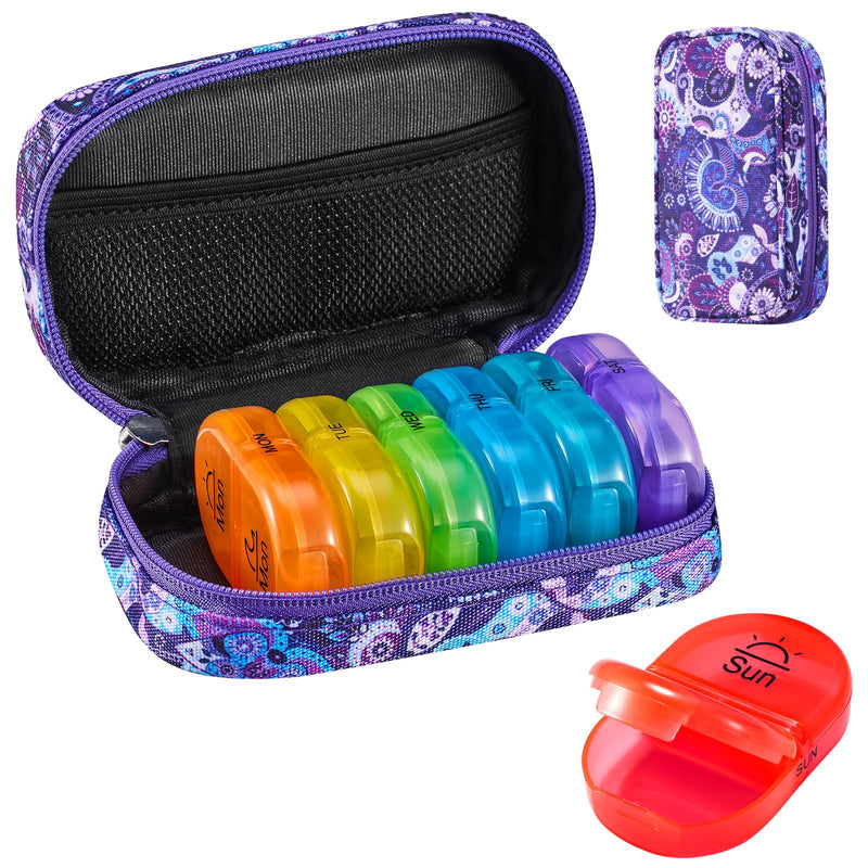 [Australia - AusPower] - Serfeymi Weekly Travel Pill Organizer 2 Times A Day AM PM Upgraded Rainbow Pill Box 7 Day with Portable Zipper Canvas Pill Case, Medicine Organizer for Pills, Vitamins, Fish Oils - Purple 01 1 Set Canvas Case A Canvas Purple 01 