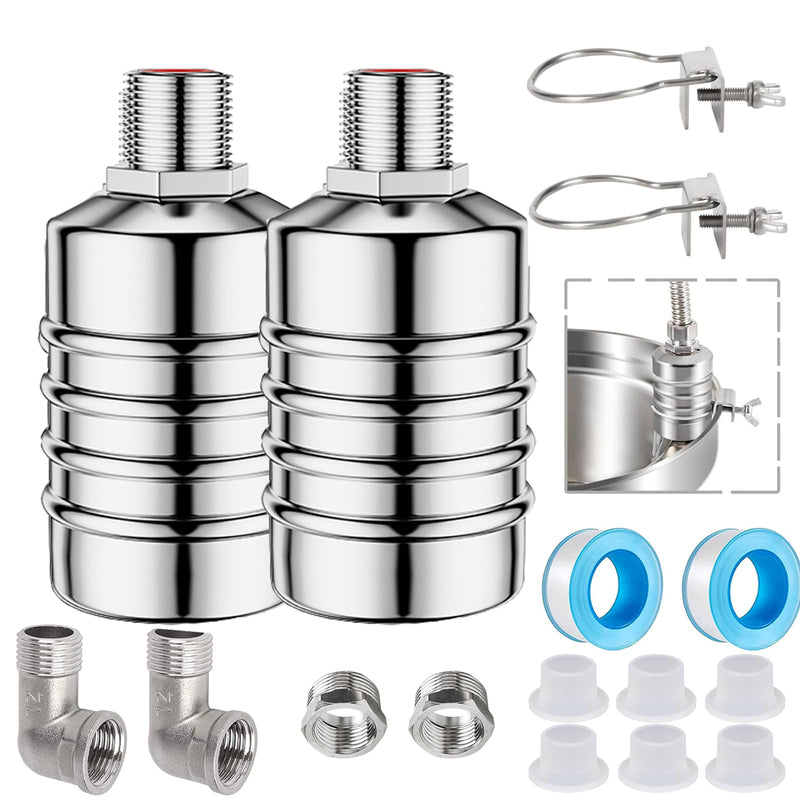 [Australia - AusPower] - Auto Water Level Control Float Valve 1/2" 3/4" - 304 Stainless Steel, No Pump Needed for Water Tanks, Fish Ponds, Livestock Troughs, Hydroponics, Pool(2 Pack Short) 2 Pack 