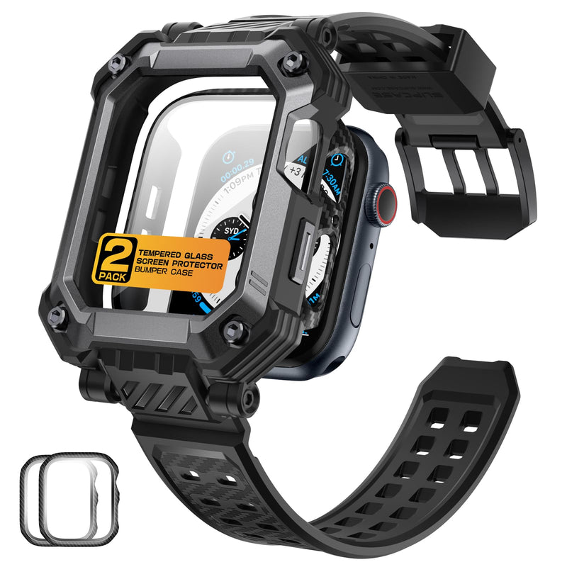 [Australia - AusPower] - SUPCASE Unicorn Beetle Pro Case with Band for Apple Watch Series 9/8/7 [45mm], [2X Built-in Tempered Glass Screen Protector] Rugged Protective Case with Strap Bands Calx 