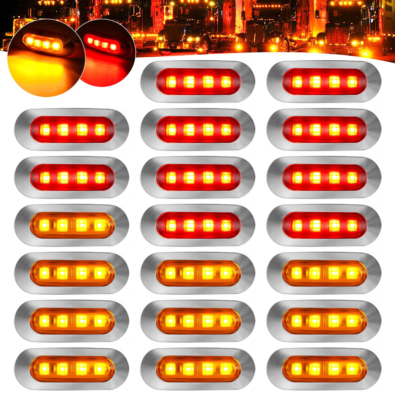 [Australia - AusPower] - 20Pack DC12-24V 3.7 Inch 4 LED Trailer Marker Lights Clearance Light Front Rear Side Indicators Lamp with Chrome Bezel Universal for Truck RV Camper Van Caravan Boat - Amber & Red Amber, Red 