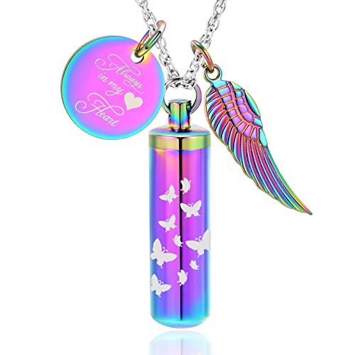 shajwo Cylinder Urn Ashes Necklace for Women Men Cremation Jewelry Rainbow
