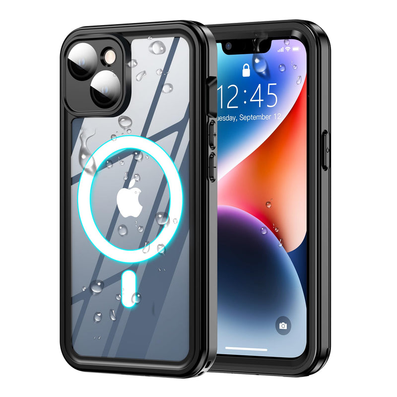 [Australia - AusPower] - MOZOTER for iPhone 14 Case Waterproof,Built-in 9H Tempered Glass Screen Protector [Real 360][IP68 Underwater][14FT Military Dropproof][Dustproof][Compatible with MagSafe] - Black/Clear 