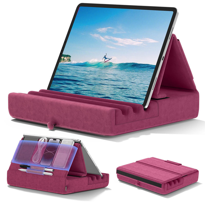 [Australia - AusPower] - Tablet Pillow Holder, KDD Foldable iPad Stand for Lap, Bed and Desk -Tablet Soft Pad Dock with Pocket & Stylus Mount Compatible with iPad Pro 12.9, 10.5, 9.7 Air Mini 6 5 4 3, Kindle, E-Reader, Purple 