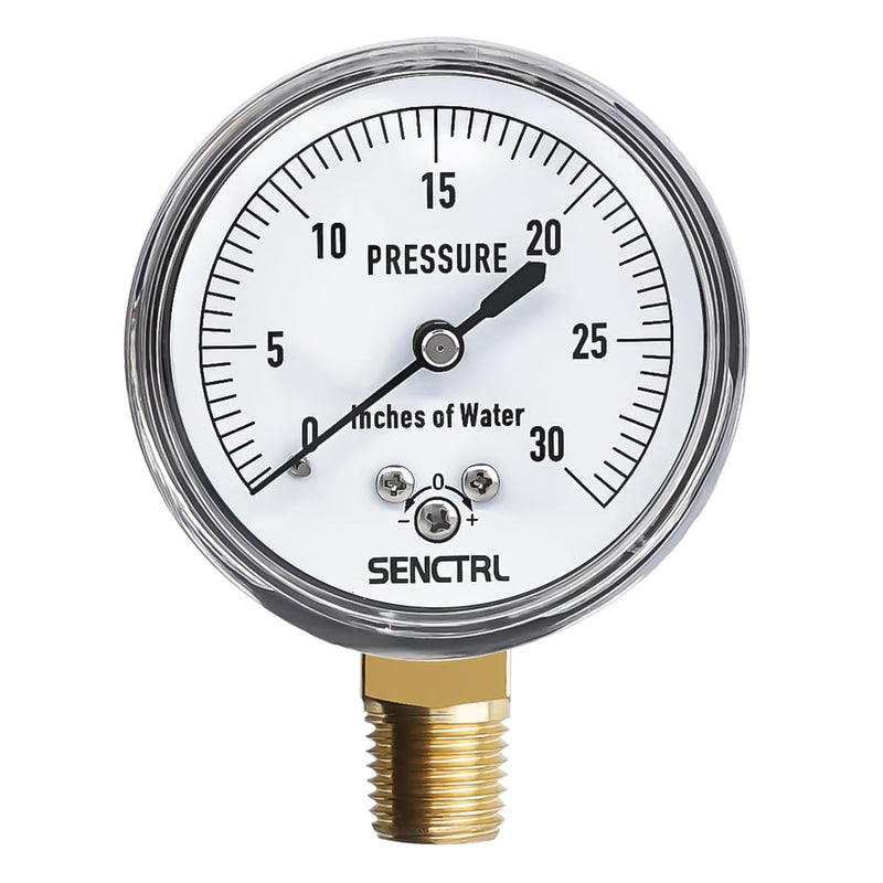 [Australia - AusPower] - 0-30 Inches of Water Column Gauge, Low Pressure Capsule Gauge, 2-1/2" Dial Size, 1/4" NPT Lower Mount, Zero Adjustment, for Air Water Gas Pressure Test 0-30inH2O 