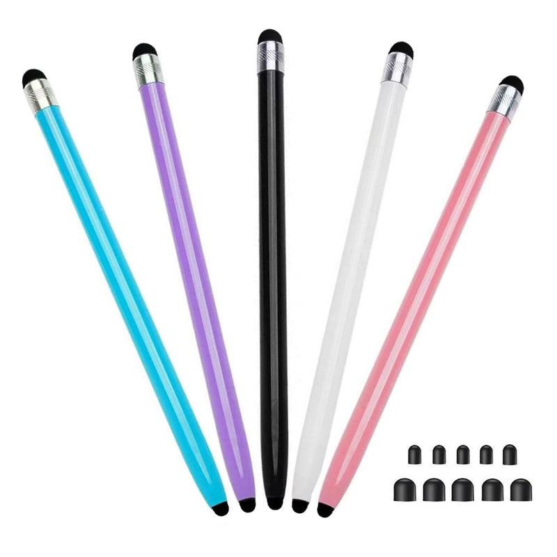 [Australia - AusPower] - Stylus Pen for Touch Screen(5pcs),High Precision Nib Writing and Drawing Stylus Capacitance Pen,10 Replaceable Tips Touch Pens for iPad iPhone Tablet and All Universal Touch Screen Devices Black/white/pink/purple/blue 