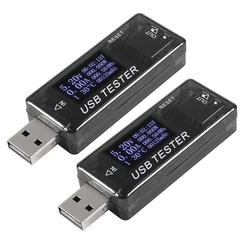 [Australia - AusPower] - 2pcs 8 in 1 USB Tester 10V 3A Voltage Current Tester Voltmeter Capacity Current Meter Digital Multimeter Current Tester Voltage Detector (Black) Black 