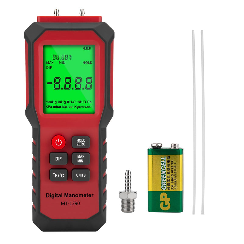 [Australia - AusPower] - Digital Manometer Air Pressure Meter, YZT Meter Differential Pressure Gauge, HVAC Gas Pressure Meter Dual-Port Manometer Gas Pressure Tester (9v Battery Included)… 