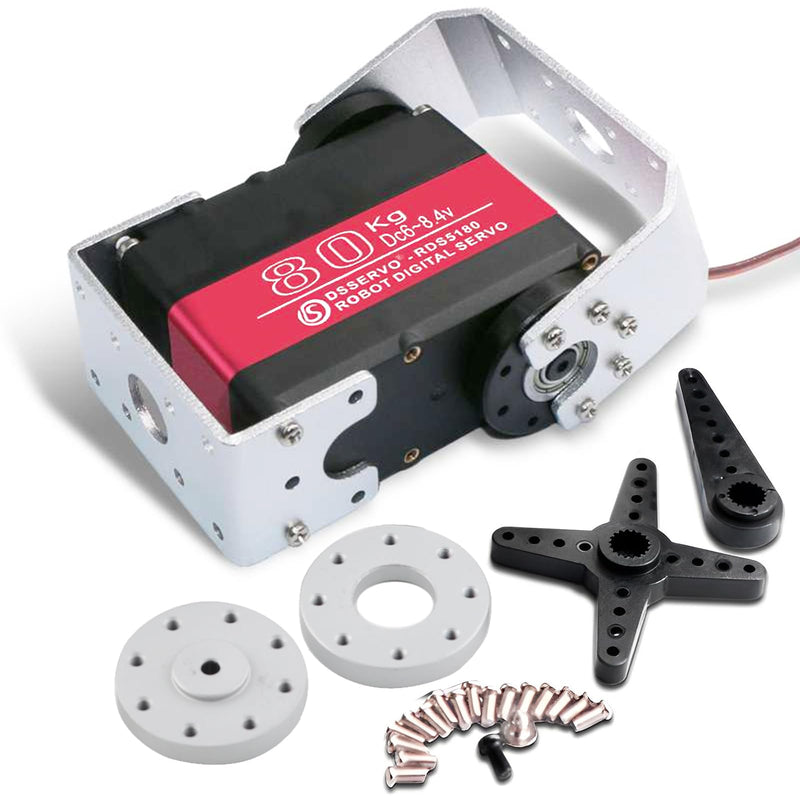 RDS5180 80kg Digital Metal Robotic Servo Motor High Torque Double-Shaft Robot Servo Arm Waterproof IP66 with U Metal Brackets for RC Car DIY Robot (180°) 80KG 180°
