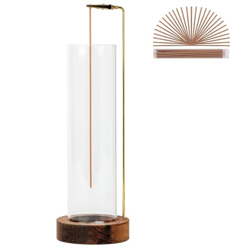 Incense Holder for Sticks, Anti-Ash Flying Incense Burner with 30 Incense Sticks, Detachable Glass Ash Catcher (Wood, Brown) Brown-1pc Wood
