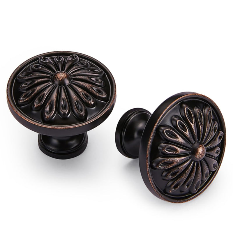 10Pcs Flower Cabinet Knobs 1-1/4 Inch ORB Knobs Hardware for Kitchen Drawer | 31mm Funky Oil Rubbed Bronze Cabinet Knobs for Kitchen Bathroom,TV Cabinets Decorative Knobs and Drawers Cabinet Hardware Oil Rubbed Bronze Knobs 10