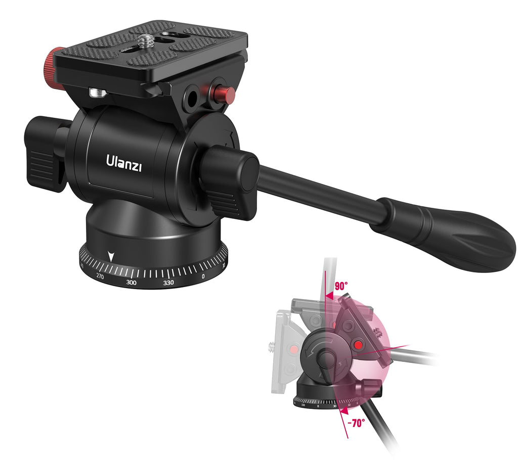 [Australia - AusPower] - ULANZI U210 Tripod Fluid Head, Mini Pan Tilt Head with Handle,Small Panoramic Ball Head with Arca Swiss Quick Release Plate Lightweight Filming Equipment for Compact Camera Loading up to 6.6lb/3kg 