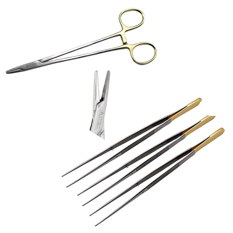 [Australia - AusPower] - Bundle of Mayo Hegar Needle HolderTweezers Straight Set of 3 High Precision Stainless Steel 6 