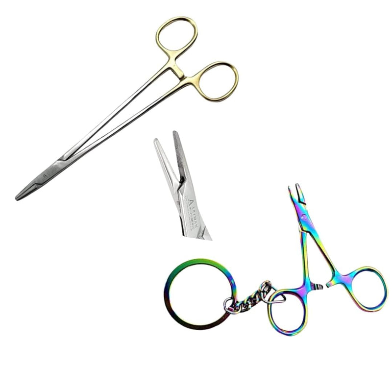 [Australia - AusPower] - Bundle of Mayo Hegar Needle Holder Hemostat Mayo Hegar Mosquito Forceps Keychain 