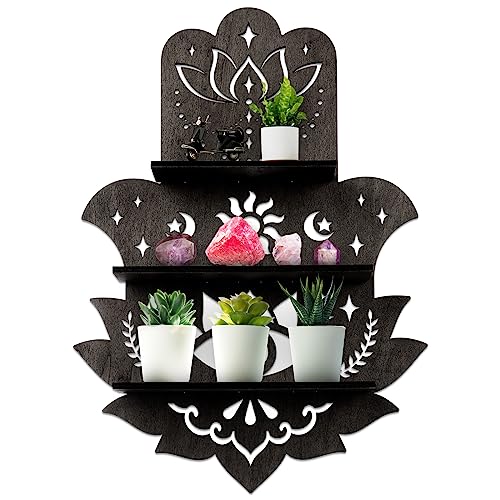 Maitys Hamsa Wall Decor Lotus Crystal Shelf Display for Evil Eye Black