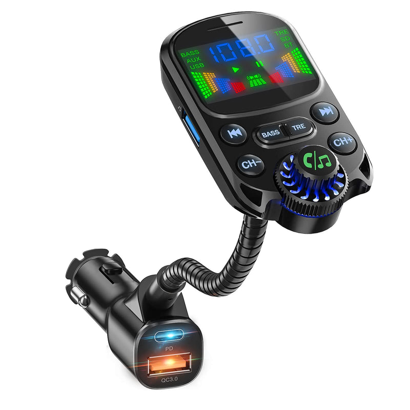[Australia - AusPower] - Bluetooth 5.3 FM Transmitter for Car- SOARUN Bluetooth Car Adapter PD30W & USB Port Fast Charge - HiFi Treble & Bass Player - 1.6" Display Hands-Free Calling - Car Radio with AUX Input/Output, TF Card PD30W+QC18W Ferrous 