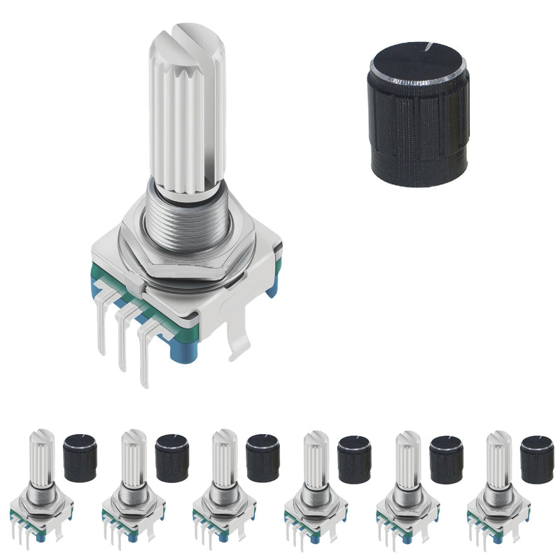 [Australia - AusPower] - 6Pcs 360° Rotary Encoder with Push Button 5 Pins and Knob Cap 