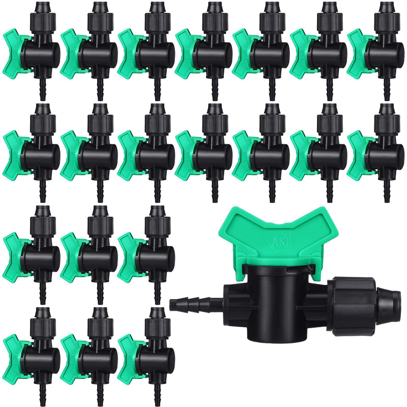 [Australia - AusPower] - Hiboom 20 Pcs 5/8" Drip Tape x 1/4" Barb Tubing Takeoff Adapter Valve Extended Barb Design for a Tighter Fit Green T Handle Water Valve Adjustable Shut Off Valve for Watering Plants in Gardens Lawn 