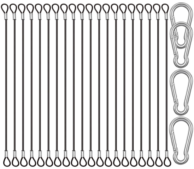 [Australia - AusPower] - 20 Pack 6 Inch(15cm) Safety Stainless Steel Tethers with 4 Pcs Spring Snap Hook Clips, Steel Wire Cable with Loops Vinyl Cover Coated Short Rope Lanyard Lock Safety Tether Chains, Black 20P-15cm-black 